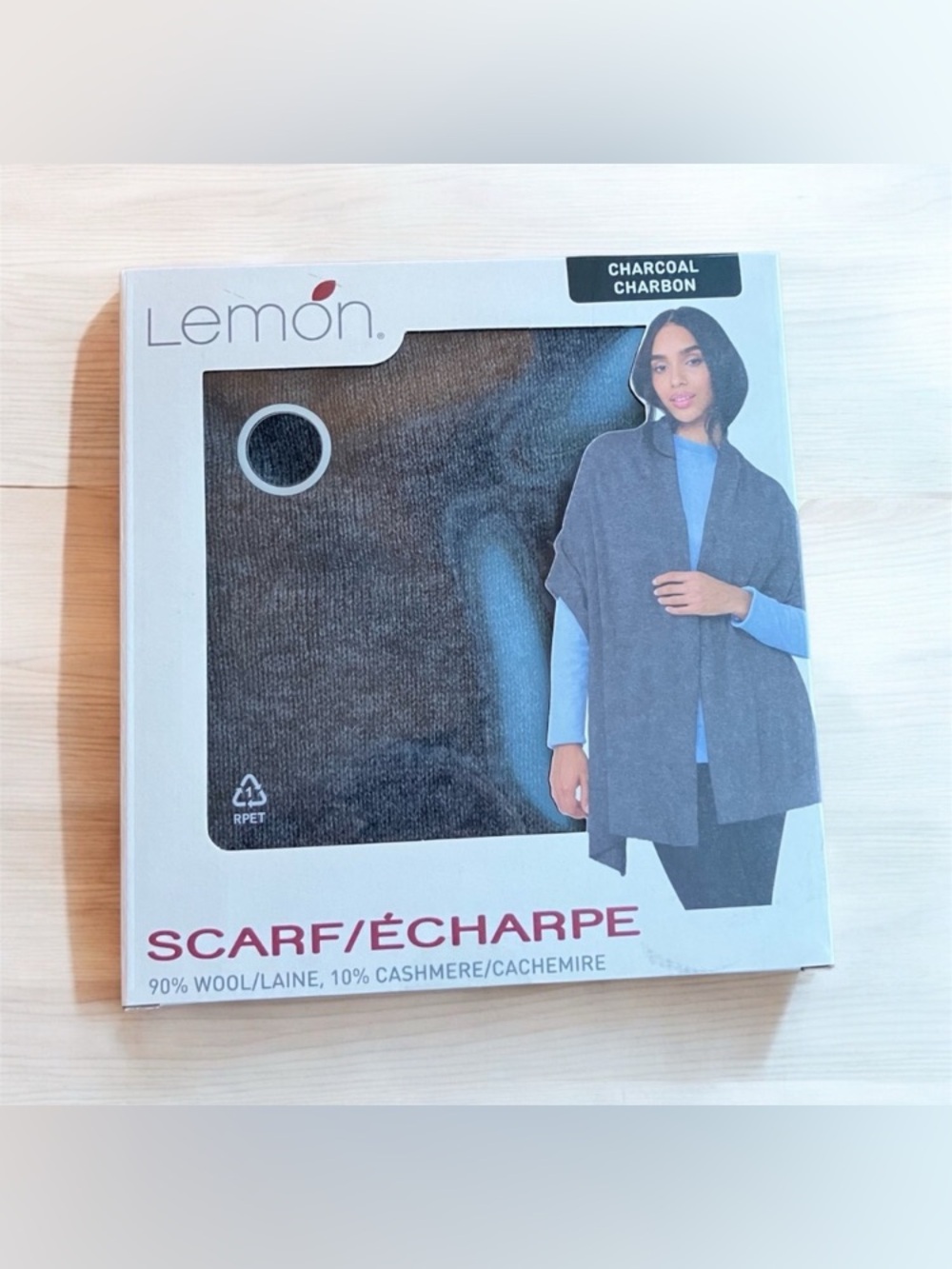 NEW Lemon Charcoal Coloured Wool Cashmere Scarf Soft Cozy Womens